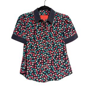 Z Spoke by Zac Posen Novelty Heart Print 100% Silk Button Front Top Size 6